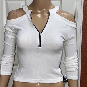 ❤️Cold Shoulder Long Sleeves Crop Top